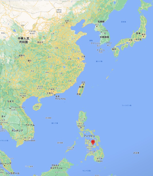 東アジア〜フィリピン広域地図。セブ島の位置を示す