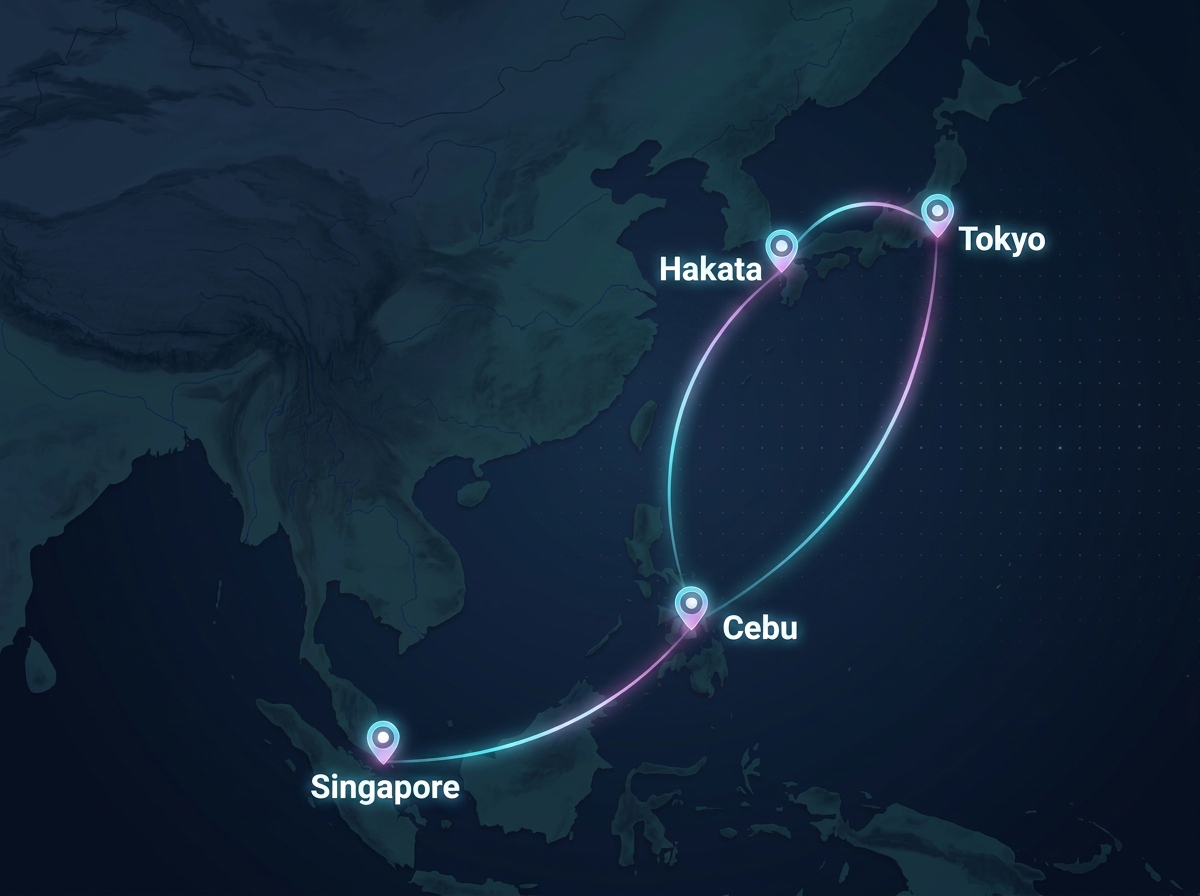 Asia Network Map (Tokyo, Hakata, Cebu, Singapore)